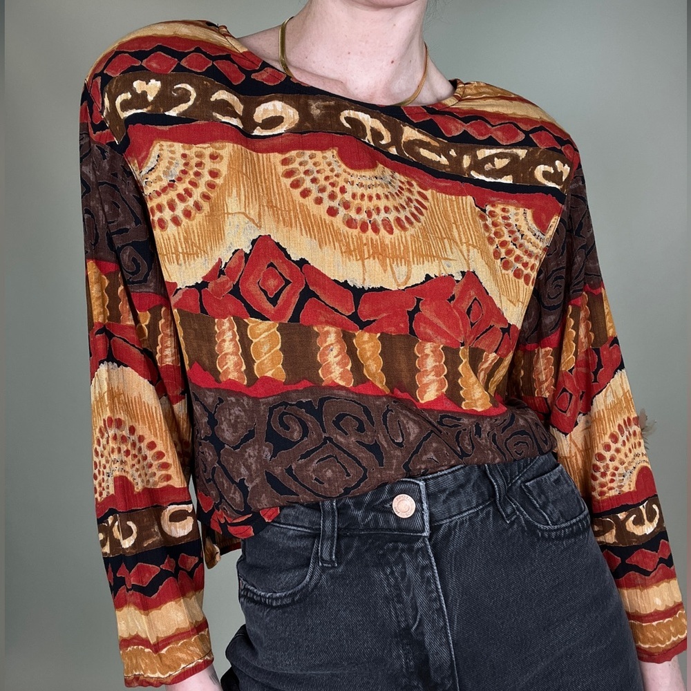 Vintage 1980s Bohemian Print Top (Earth Tones)